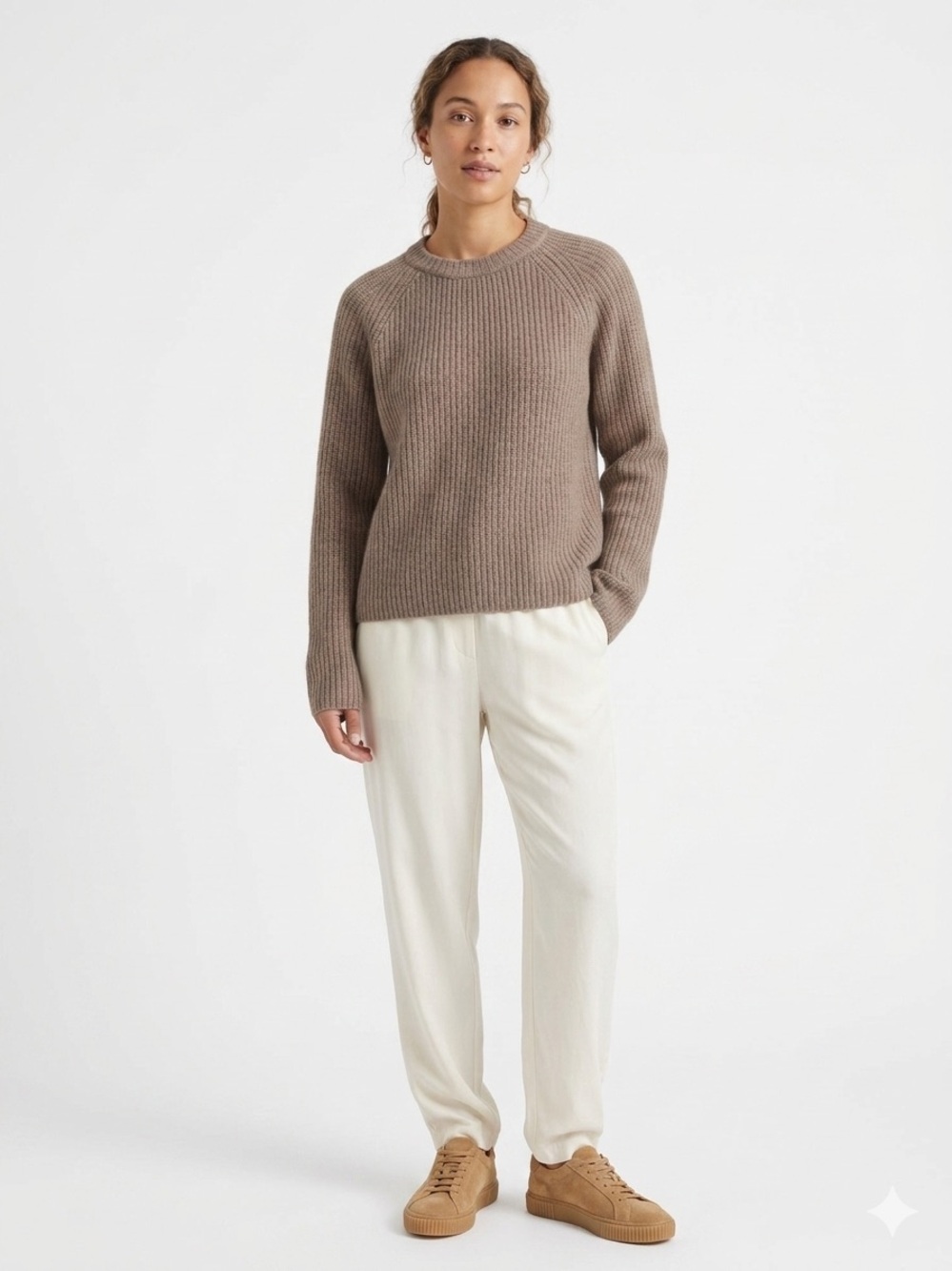 Quince Women's Ribbed Crewneck Sweater in Oatmeal Beige